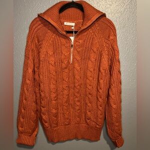 NWT Women’s Rust Zip-Up Cable Knit Sweater